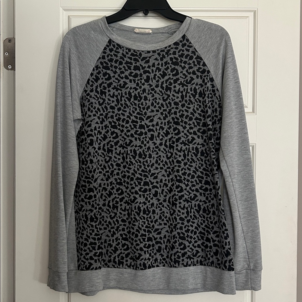 First Love Gray and Black Animal Print Top